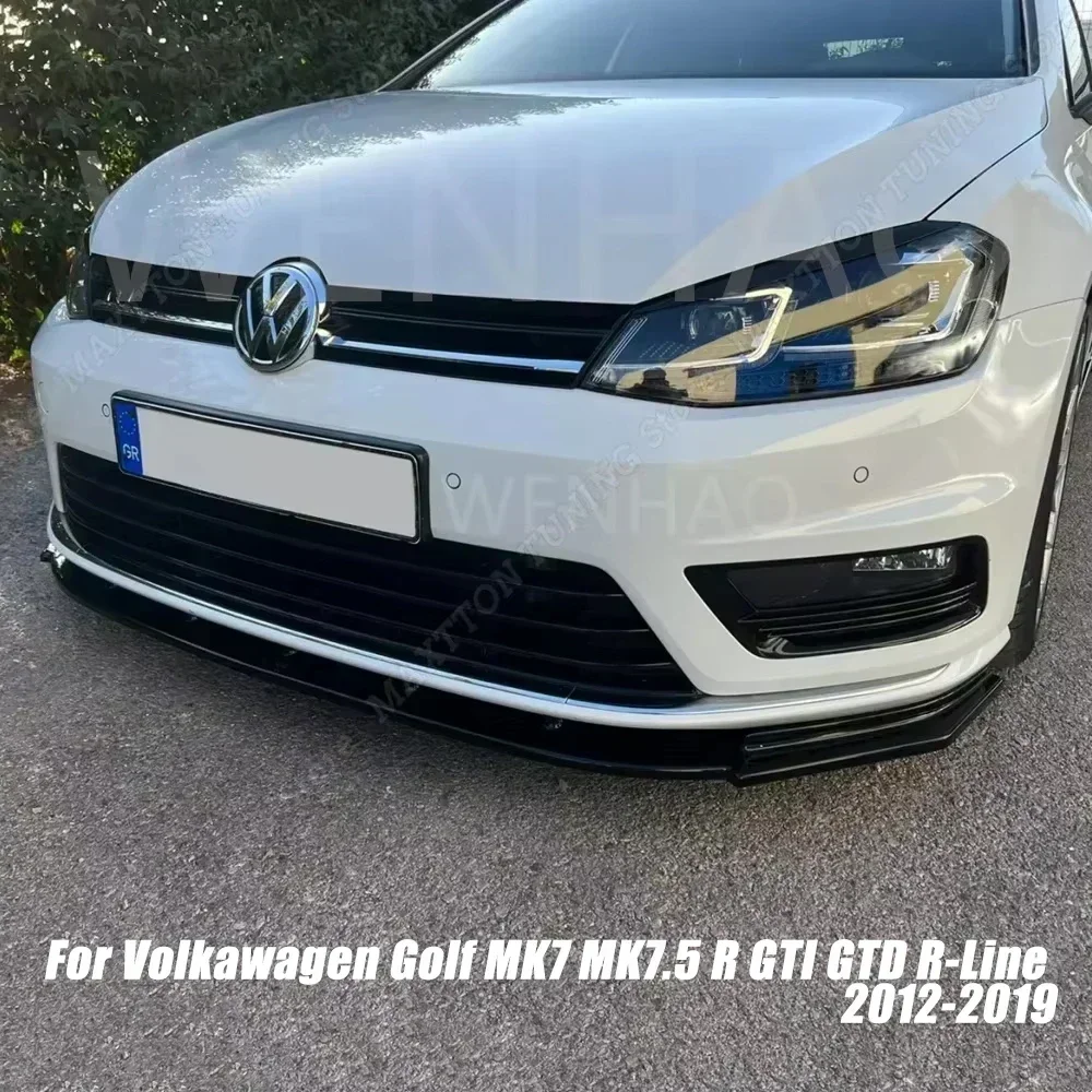 3Pcs Maxton Style Front Bumper Splitter For Volkawagen Golf MK7 MK7.5 R GTI GTD R-Line 2012-2019 Lip Spoiler Diffuser Body Kit