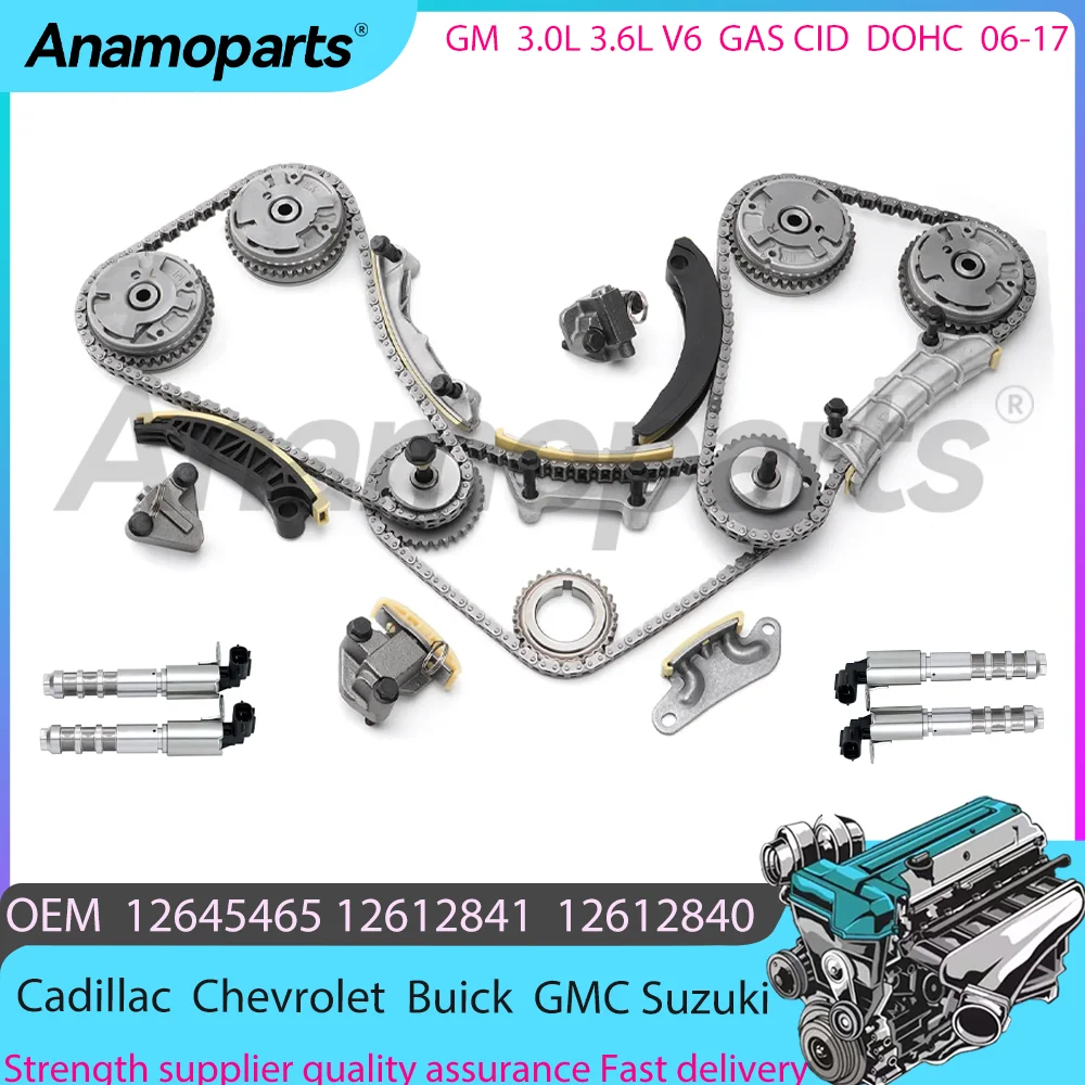 Engine Timing Chain VVT Kit VTC Solenoid For 06-17 GM Cadillac Buick Chevrolet GMC Suzuki 3.0 3.6 L T V6 GAS DOHC 12623513