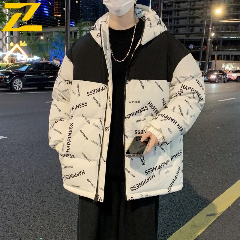 

COMXZ 2025 Мужская хлопковая куртка, зимняя толстая теплая парка с капюшоном, пальто свободного покроя, повседневная верхняя одежда, модная уличная одежда, большие размеры