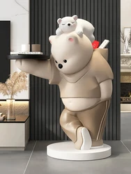 Home Decor Bear Statue Tray Storage Rack Nordic Style Living Room Large Floor Art Ornaments Housewarming Gift Interior Figurines