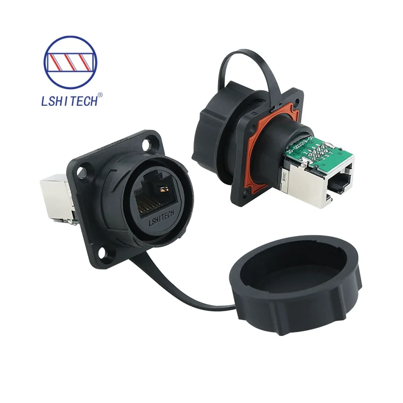 Lshitech M21 IP68 Dustproof Waterproof CAT6A Network CAT5E Data Signal Female Mounted Terminal RJ45 Panel Socket