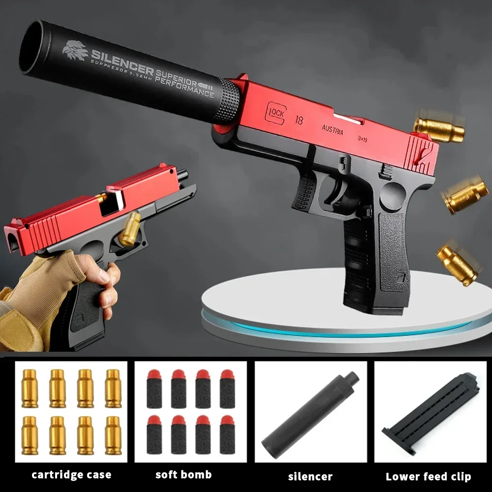 Soft Bullet Toy Gun für 6 Kinder Outdoor-Kampf waffe essen Hühner spielzeug mit Schall dämpfer Schaum Auswurf Spielzeug Pistole Spielzeug für Jungen Mädchen