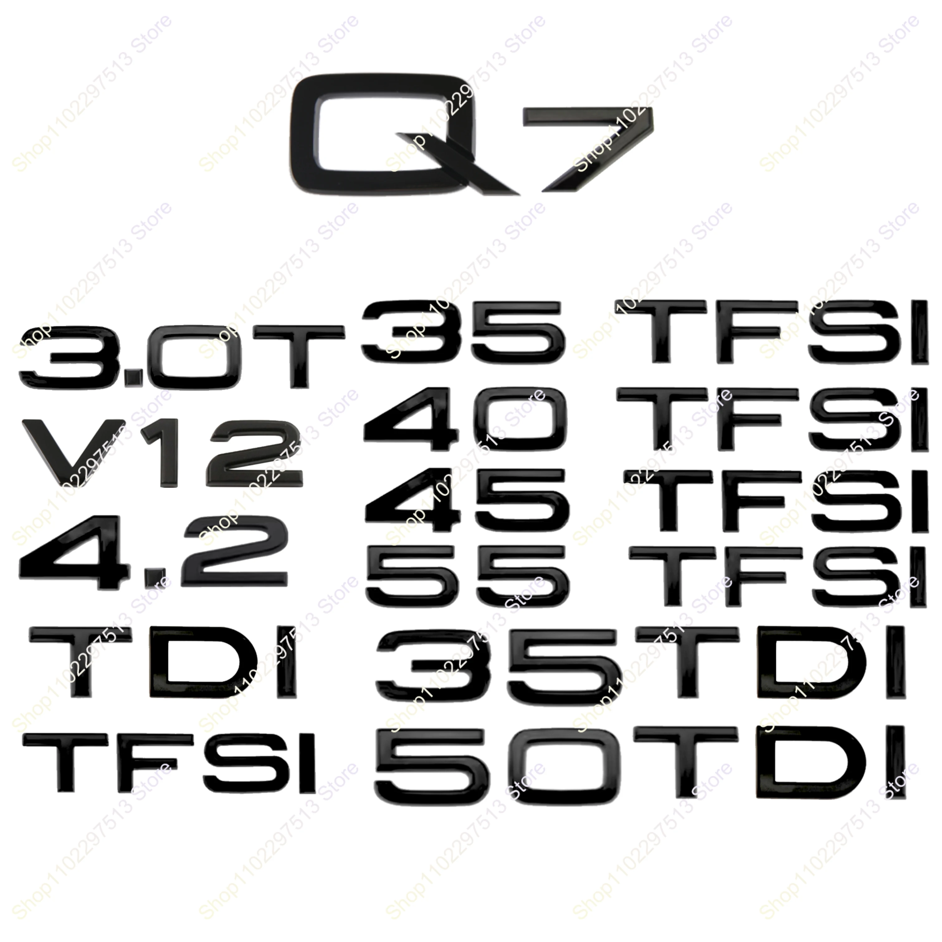 

Glossy Black ABS Numbers Letters 4.2 TDI TFSI 3.0TDI 40TFSI 35TFSI 50TDI V12 Emblem For Q8 Series Car Trunk Rear Logo Sticker