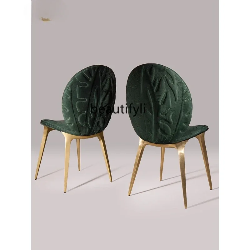 Italian Light Luxury Dining Chair Simple Makeup Chair Italian Matte Leather Embroidery Chair