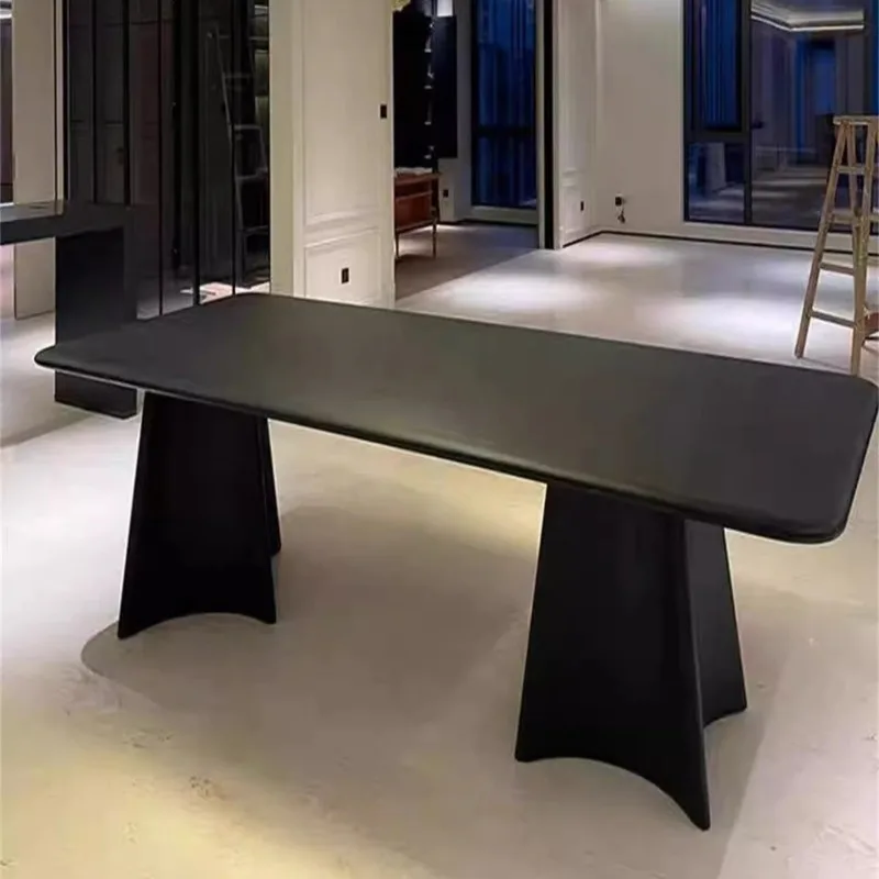 

Черный обеденный стол из цельного дерева ваби-саби в средневековом стиле, современный простой прямоугольный стол для дома из ясеня