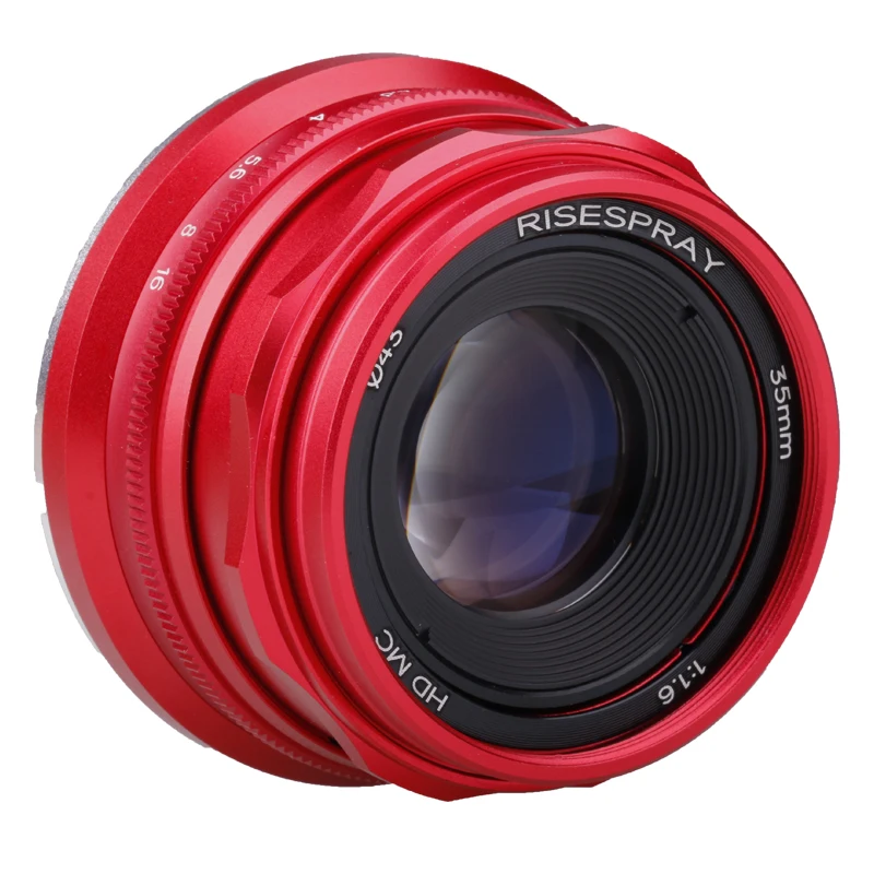 RISESPRAY – objectif principal 35mm F1.6 V APS-C, pour Sony E A6600 6500 Fuji XF Canon EOS-M M50 Panasonic/Olympus Micro 4/3 rouge