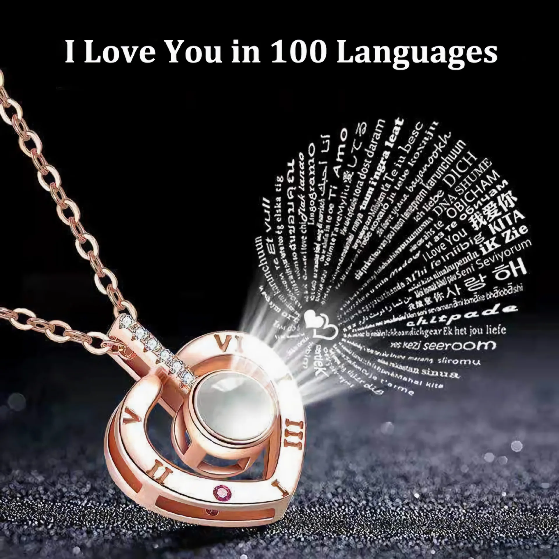 

I love you in 100 languages heart necklace for women, anniversary valentine's day gift