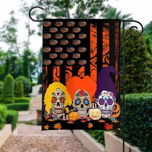 Happy Halloween Sugar Skull Flag Sugar Skull Witch Flag Sugar Skull Pumpkin Flag