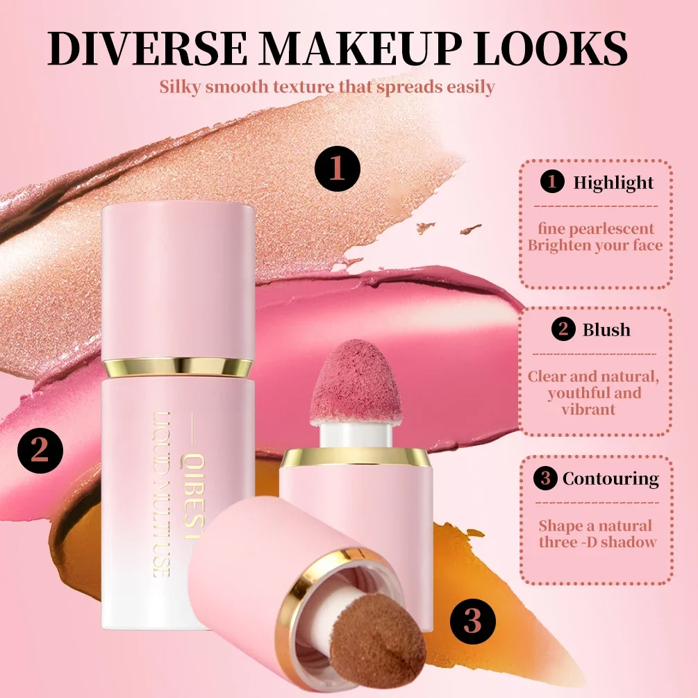 Qibest Matte Face Fard liquido Guancia liscia Fard per occhi Evidenziatore Multi-uso Stick Rouge Contorno liquido duraturo Trucco Bronzer