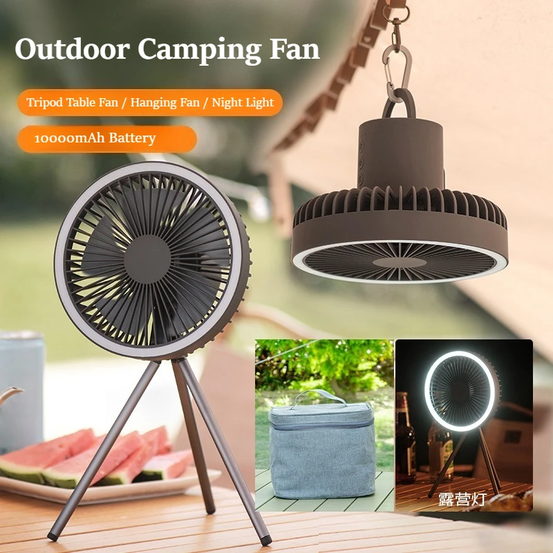 

10000mAh Camping Fan with LED Light 3-in-1 Portable Tripod Fan Hanging Desk Fan for Outdoor Tent Picnic