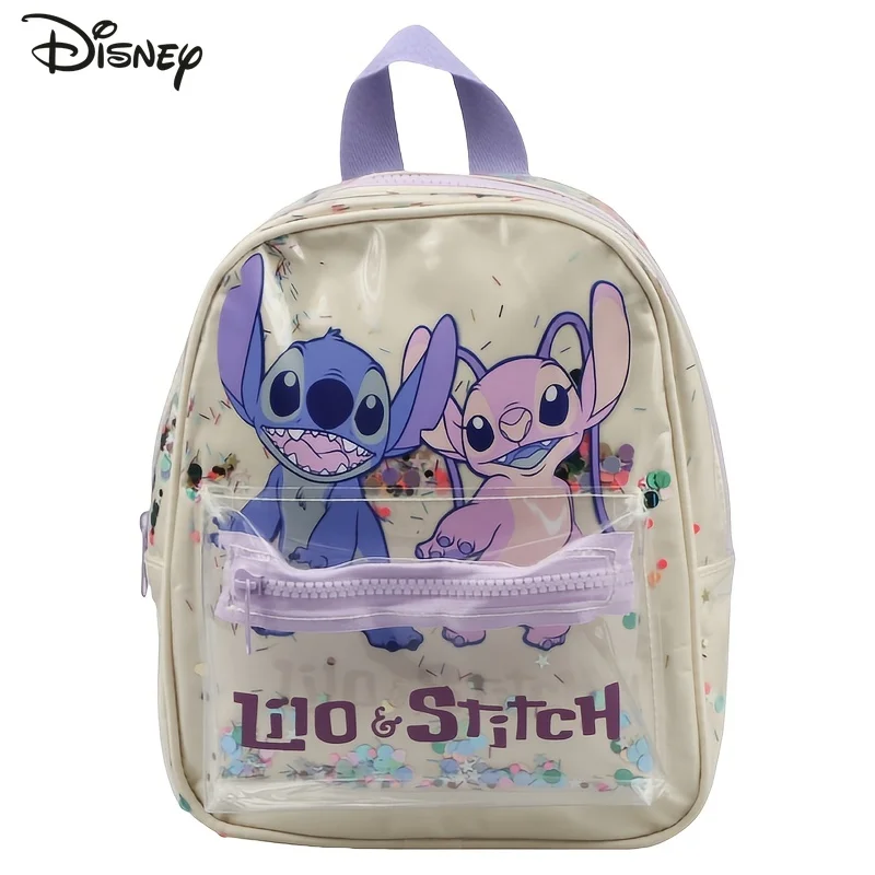Disney Stitch Vintage Unisex Tote PVC Clear Sequin Backpack Zip Closure Adjustable Shoulder Strap Ideal for Work Travel Outdoor