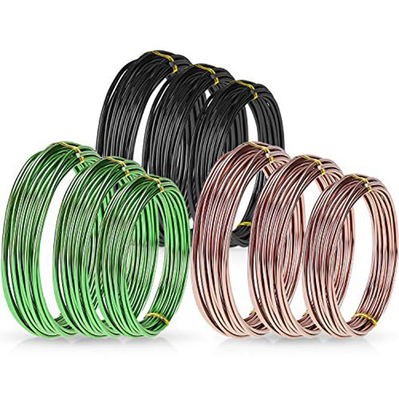 A63K-2 Set 9 Rolls Bonsai Wires Anodized Bonsai Training Wire With 3 Sizes (1.0 Mm,1.5 Mm,2.0 Mm)-Green & Brown