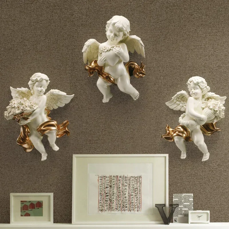 Europe Resin Cute Cupid Love Angel Wall Sticker Decoration Home Livingroom 3D Wall Background Mural Crafts Ornament Accessories