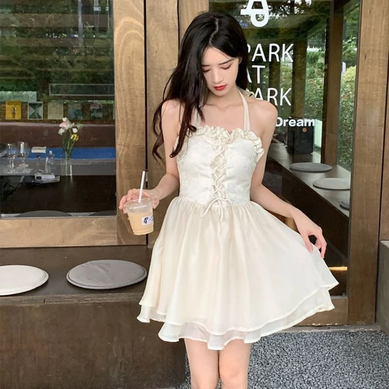 Sweet Girls One-piece Swimsuit Sexy Women Slim-fit High Waist Sleeveless Lace-up Beach Dresses Swimwear 2026 New Bathing Suit