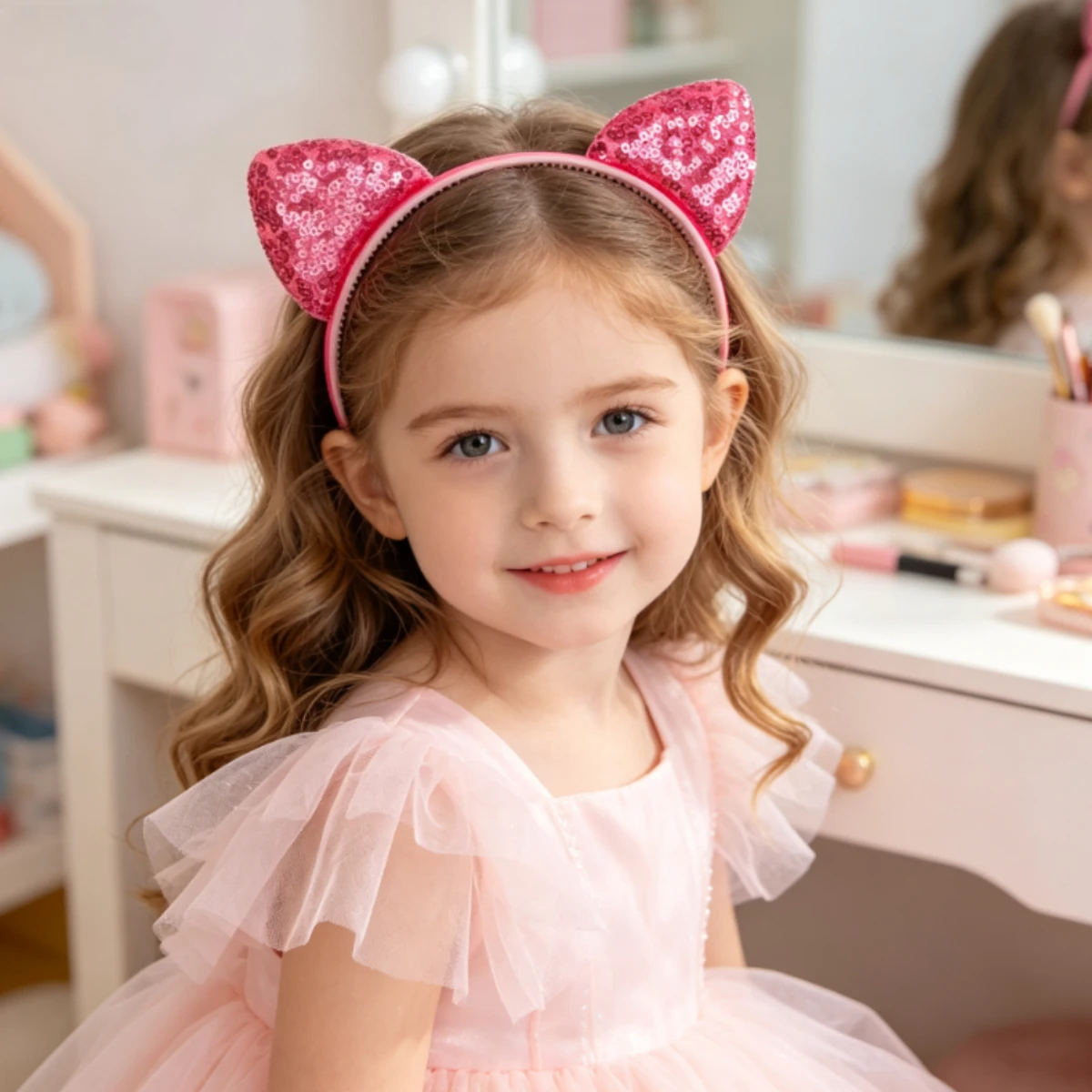 1Pcs Shiny Flip Glitter Sequins Kitty Ears Headband Anti Slip Thin Band Girls Birthday Party Cosplay Daily Makeup Hair Accessory