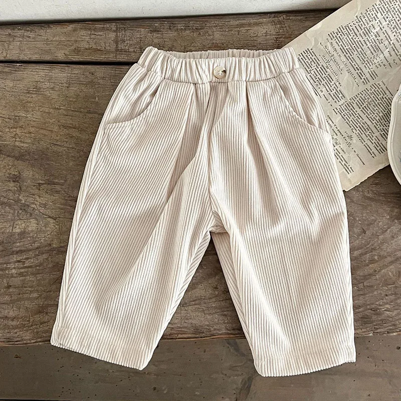 2024 New Spring Korean Style Infant Baby Girls Boys Pants Solid Color Corduroy Toddler Baby Girl Boys Trousers Children Clothes