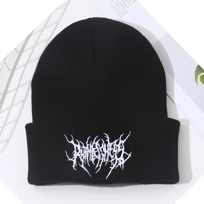 Ciepłe damskie męskie zimowe czapki beanie Gothic Street Punk czapki z dzianiny 100% bawełna moda utrzymuj ciepło Skullies czapki beanie