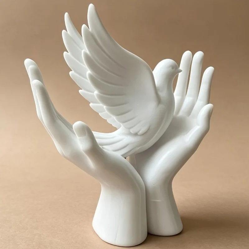1-Piece Peace Hand Statue with Dove Design, 3D Printed Popular Ornament Featuring Hands Holding a Peace Dove, Multifunctional Bird Ornament with Interesting Design and Minimalist Art view 5