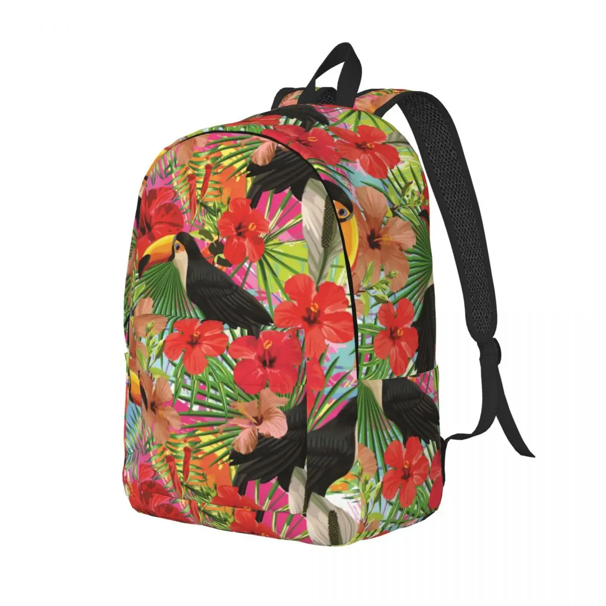 Laptop Backpack Unique Tropical Bird Toucan Leaves And Hibiscus Flowers School Bag Durable Student Backpack Boy Girl Travel Bag