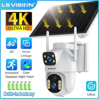 LS VISION 8MP Dual Screen 4G SIM Solar Secutity Camera PTZ PIR Auto Detection Cctv Solar Outdoor Surveillance Camara Ubox APP