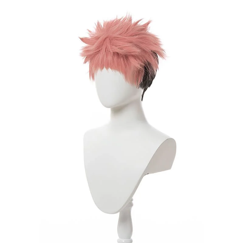 Anime Jujutsu Kaisen Yuji Itadori Pink Mixed Synthetic Black Cosplay Wigs Short Men Hair