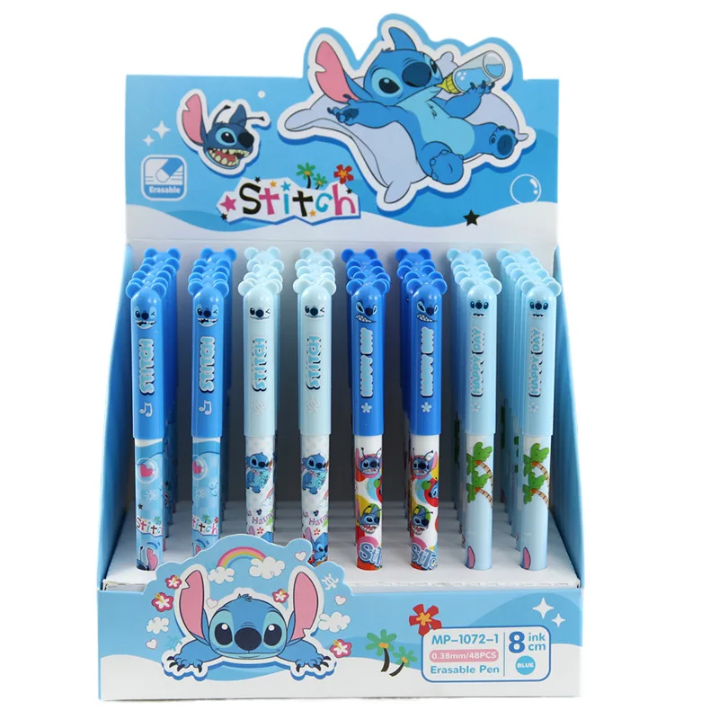 

48 шт., гелевая ручка Disney Stitch, костюм 0,5 мм, стираемый синий мультфильм, высокое качество, милые студенческие канцелярские принадлежности, сменный блок, офисные принадлежности