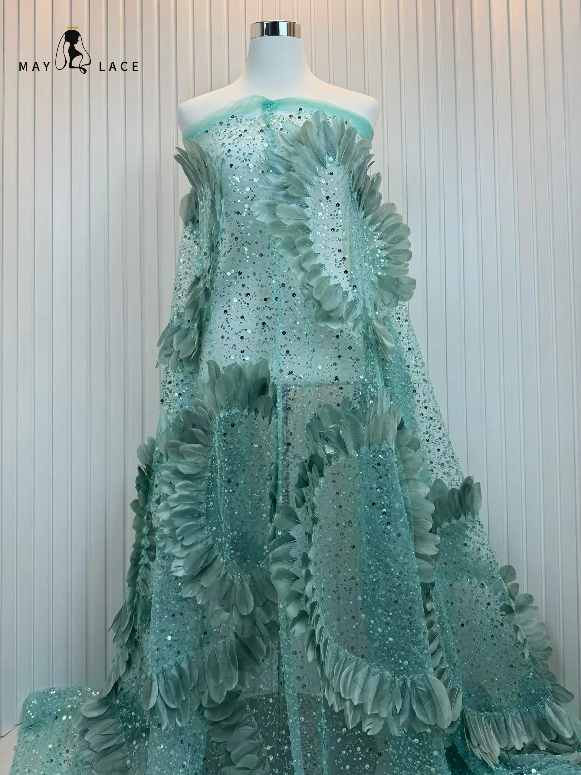 

Luxurious African 3D Net Mesh Lace Fabric 3d Beads Embroidery Sequins French Tulle Lace for Nigerian Wedding Party Dress Women