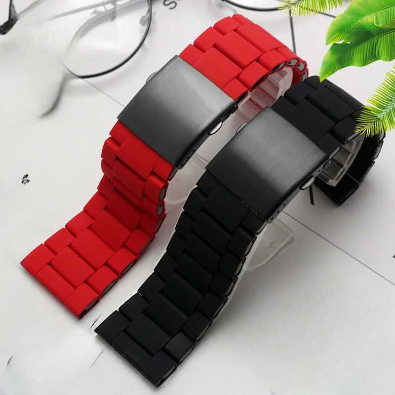 Fitting Perfectly Silicone Coated Steel Waterproof WatchBand for Diesel Red Magic Black Warrior Dz7370 Dz7396 Strap 24 26 28mm