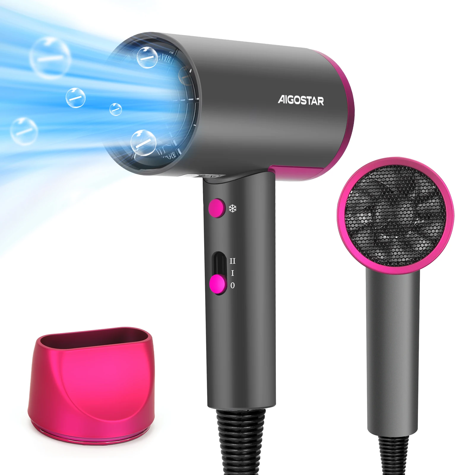 Aigostar Sèche-cheveux professionnel, sèche-cheveux 2200 W, technologie d'ions négatifs, 2 vitesses, 2 réglages de chaleur et d'air froid, léger
