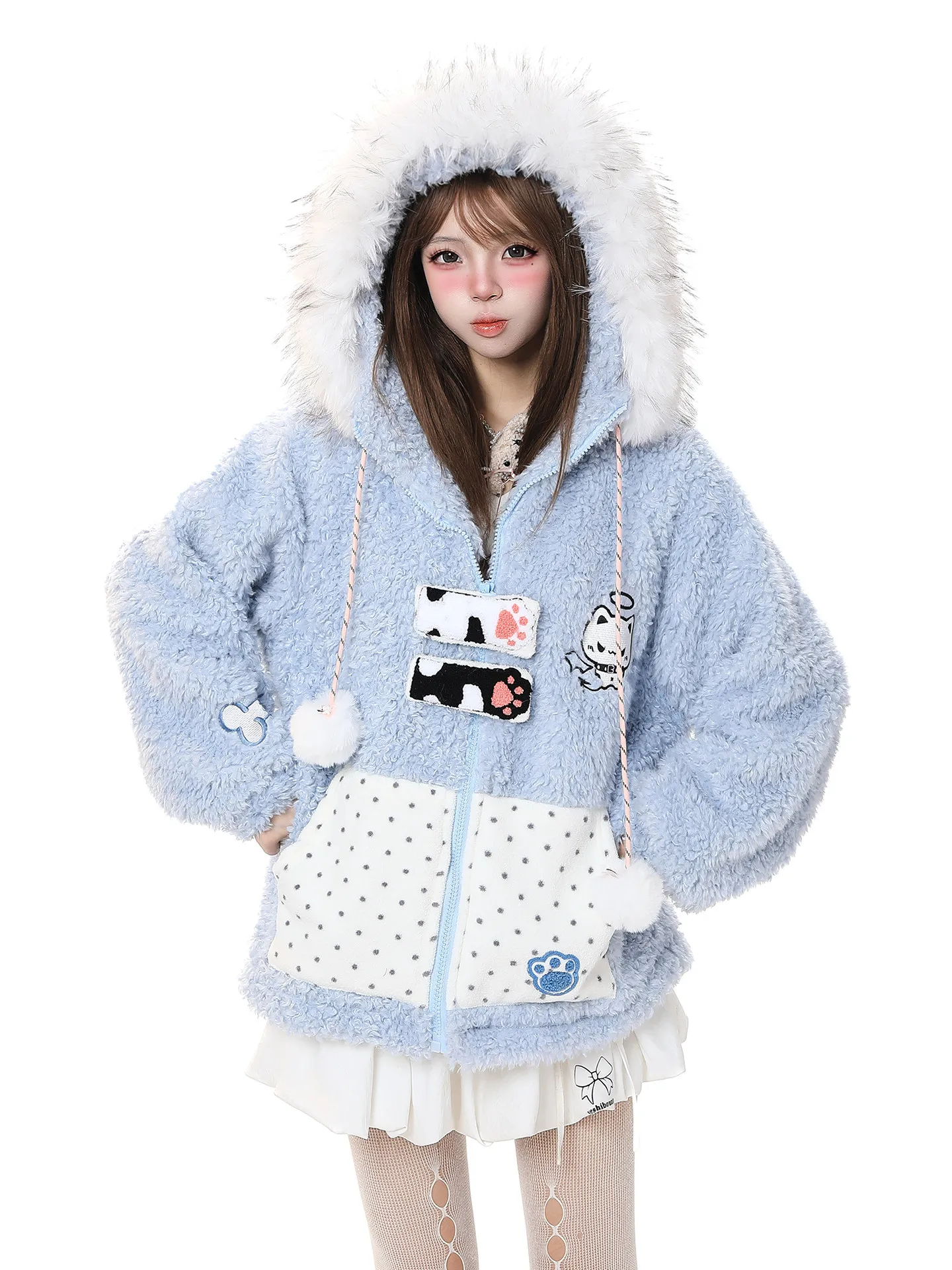 

Милое милое дьявольское лоскутное хлопковое пальто с капюшоном, женское зимнее свободное повседневное теплое хлопковое пальто с мехом ягненка, Аосфера