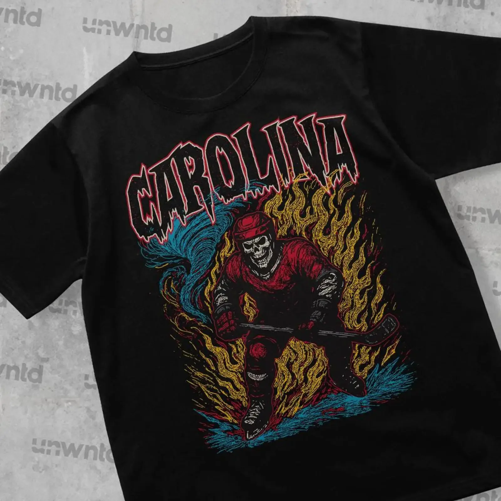 Carolina Hockey Skeleton T shirt Vintage Hurricane vintage Washed homme Soft Versatile Stretched Unisex fashion