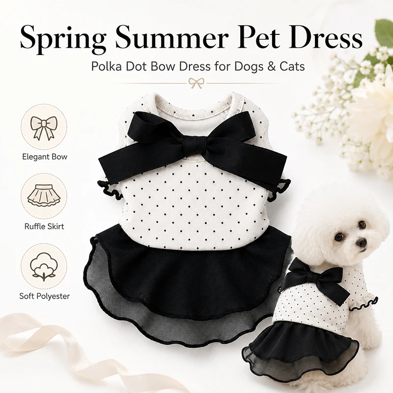 Vestido de Verano para Mascotas, Falda con Volantes y Lazo de Puntos, Ropa para Perros y Gatos, para Toy Poodle, Bichón, Pomerania, Cachorros, Accesorios para Mascotas
