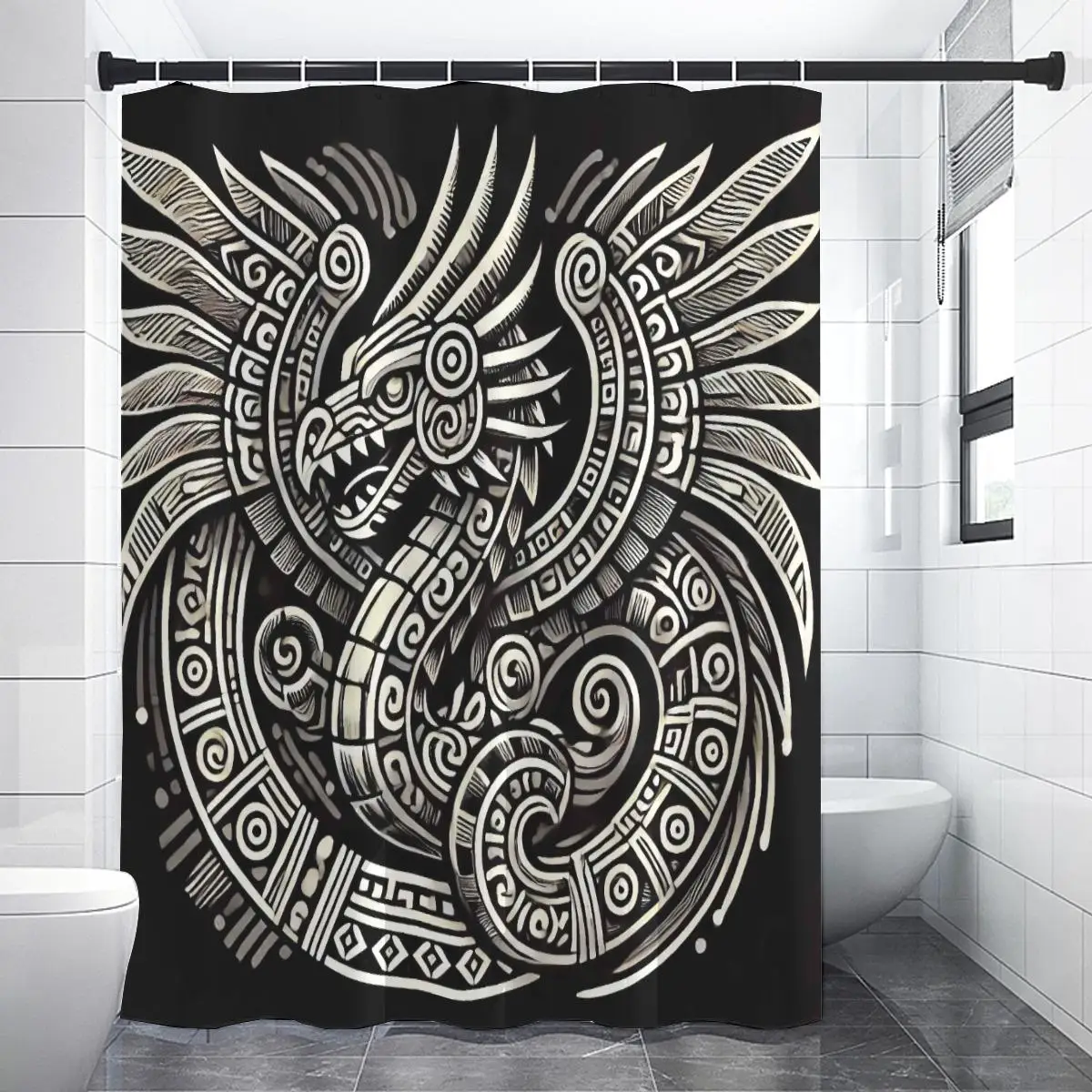 Tribal Phoenix Design Shower Curtain Black Background Boho Bathroom Decor Waterproof Curtain Liner