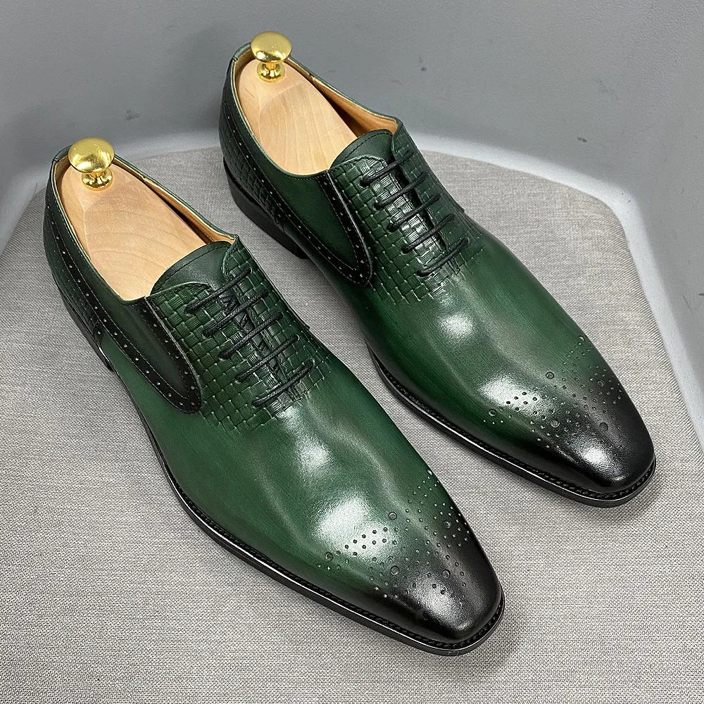 Size 6 To 13 Mens Oxford Dress Shoes Genuine Leather Handmade Green Lace-Up Brogue Classic Party Wedding Formal Shoes for Men