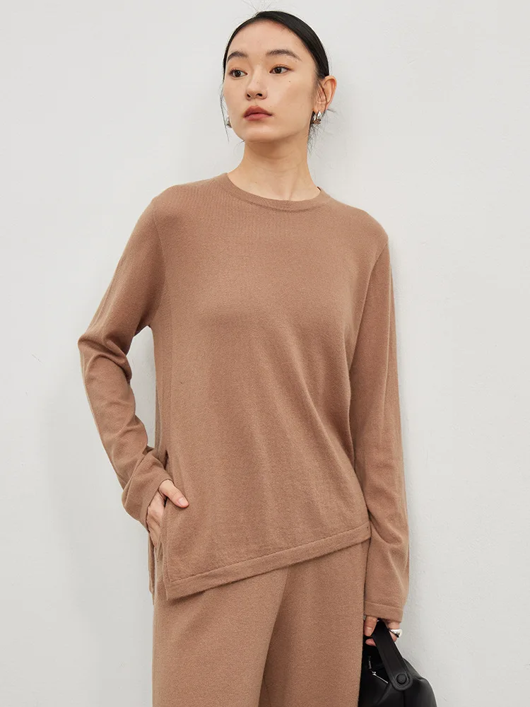 SuyaDream, Woman Pullovers, Round Neck, Wool Blend, Loose Fitting Chic Sweaters, 2023 Fall Winter Soft Warm Top, Camel, Beige