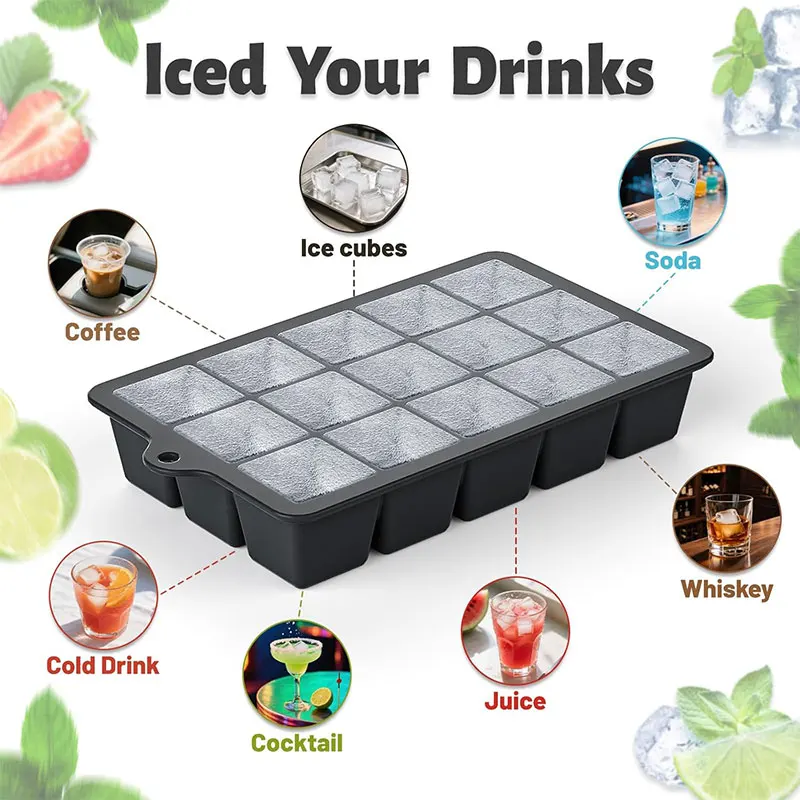 2 Stück Eiswürfelformen mit Deckel, 15er-Silikon-Eiswürfelbehälter, wiederverwendbare Eiswürfelform für Whiskey, Cocktails, Saft, Kaffee – Detail 7
