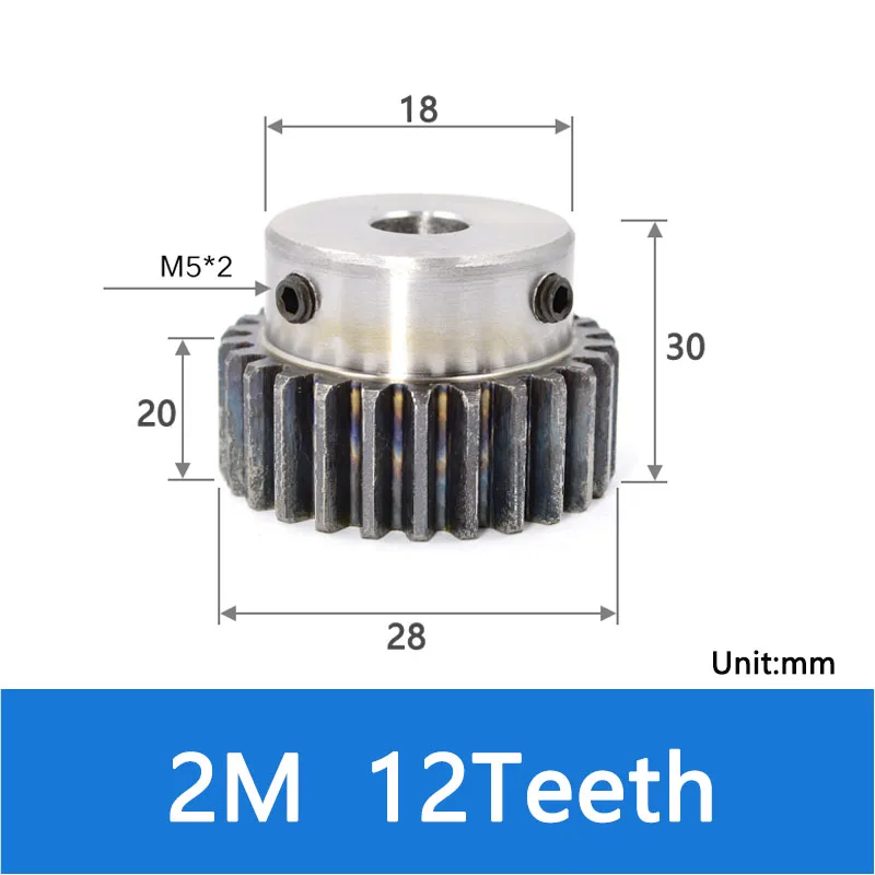 Engranaje recto de 1 piezas 2 M 12T-24T con orificio de paso 8mm 10mm Módulo 2 engranaje de Motor OD 28mm-52mm 45 # accesorios de transmisión de acero al carbono