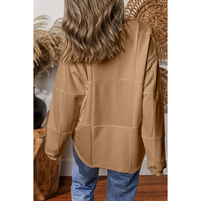 Top de manga larga de Color liso para mujer, jersey holgado de verano, estilo americano y europeo Simple, que cubre carne que combina con todo