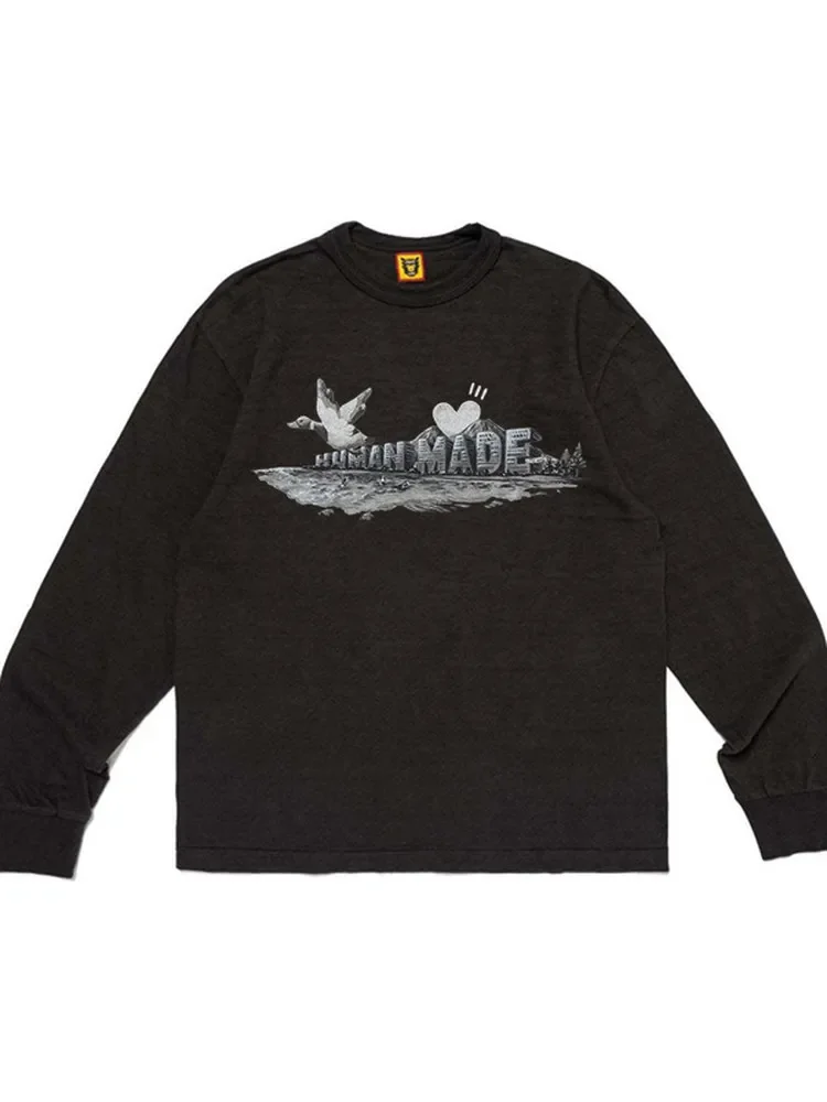 2026 New Human Made Watercolor Duck Print Crewneck Long Sleeve T Shirt Unisex