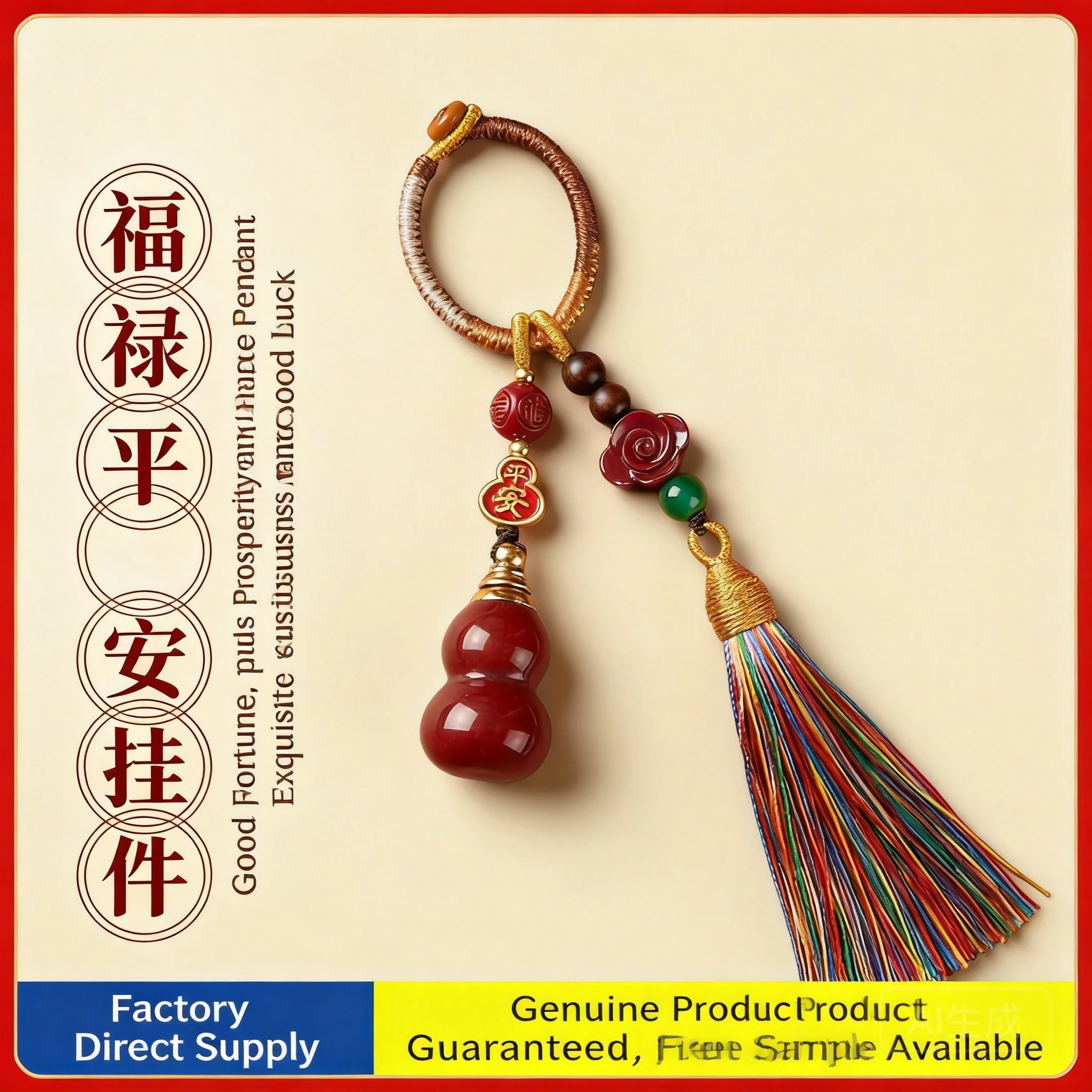 Chinese Style Premium Purple Gold Cinnabar Gourd Keychain Lucky Blessing Tassel Pendant For Car Key Bag Zodiac Year Good Luck
