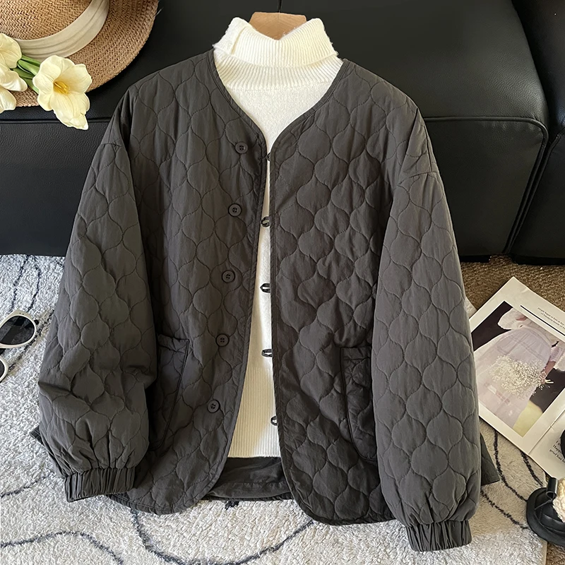 

Retro Gourd Pattern Puffy Cotton Jacket Loose Autumn Winter Sweet Color Cotton Outerwear Women's Fashion Commute Style