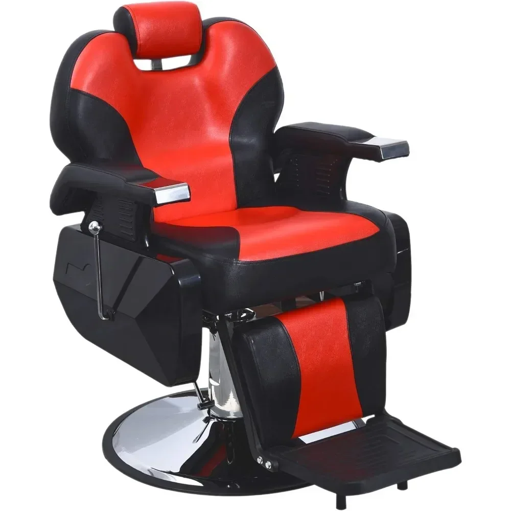 

Heavy Duty Reclining Barber Chair All Purpose Hydraulic Salon Chair for Barbershop Stylist Tattoo Chair (Black-Red) Swivel Stool