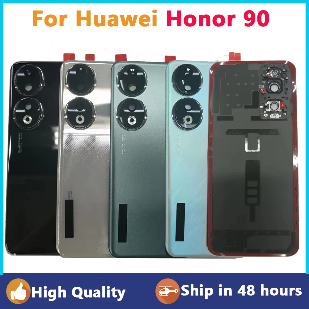 

New Ori-Glass Battery Cover For Huawei Honor 90 Glass Back Lid Door For Honor90 Rear Housing Case Shell + Camera Lens + Adhesive