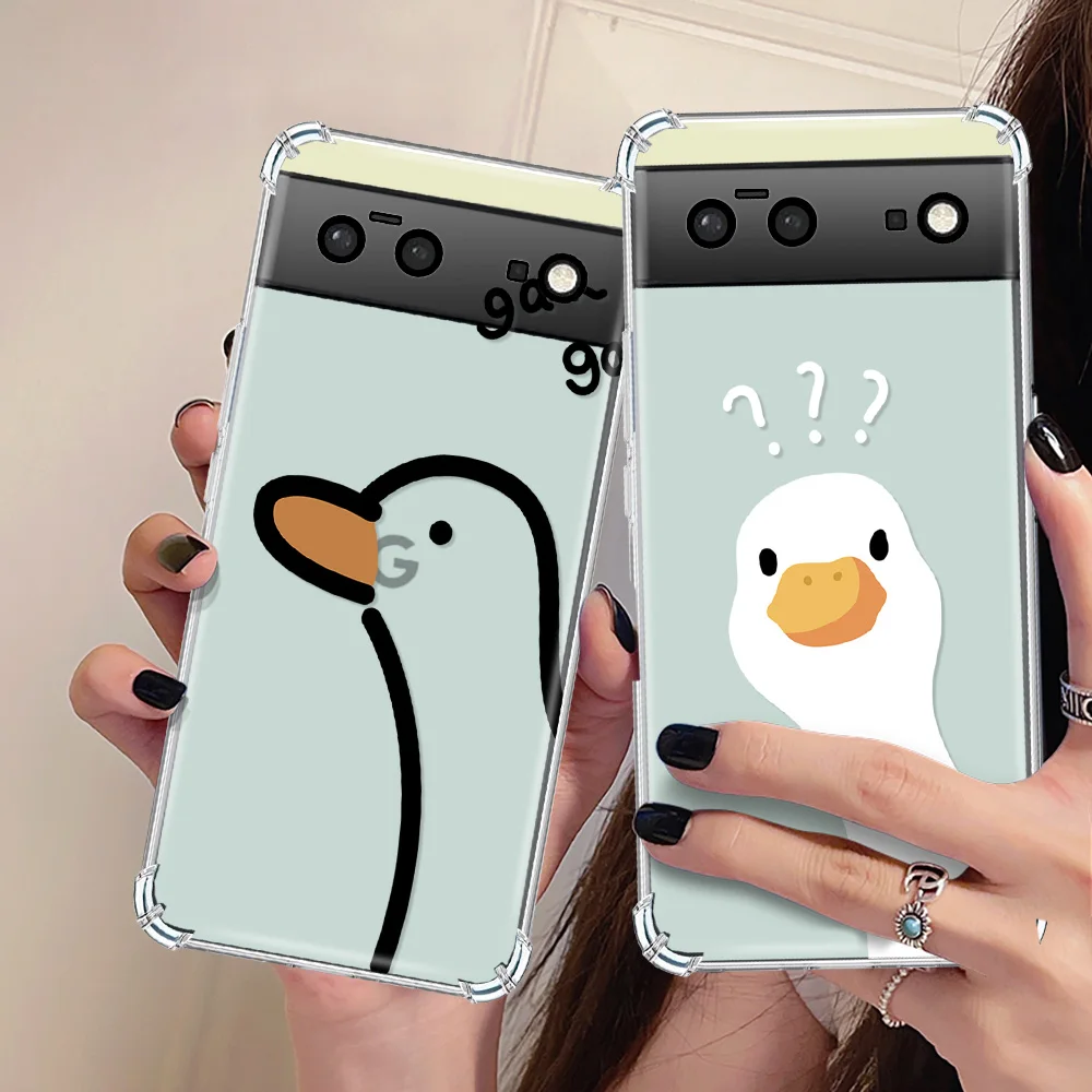 Cute Duck Phone Case for Google Pixel 7a 7Pro 7 Luxury Transparent Cover for Pixel 6a 6 6Pro Shockproof Soft Silicone Capinha