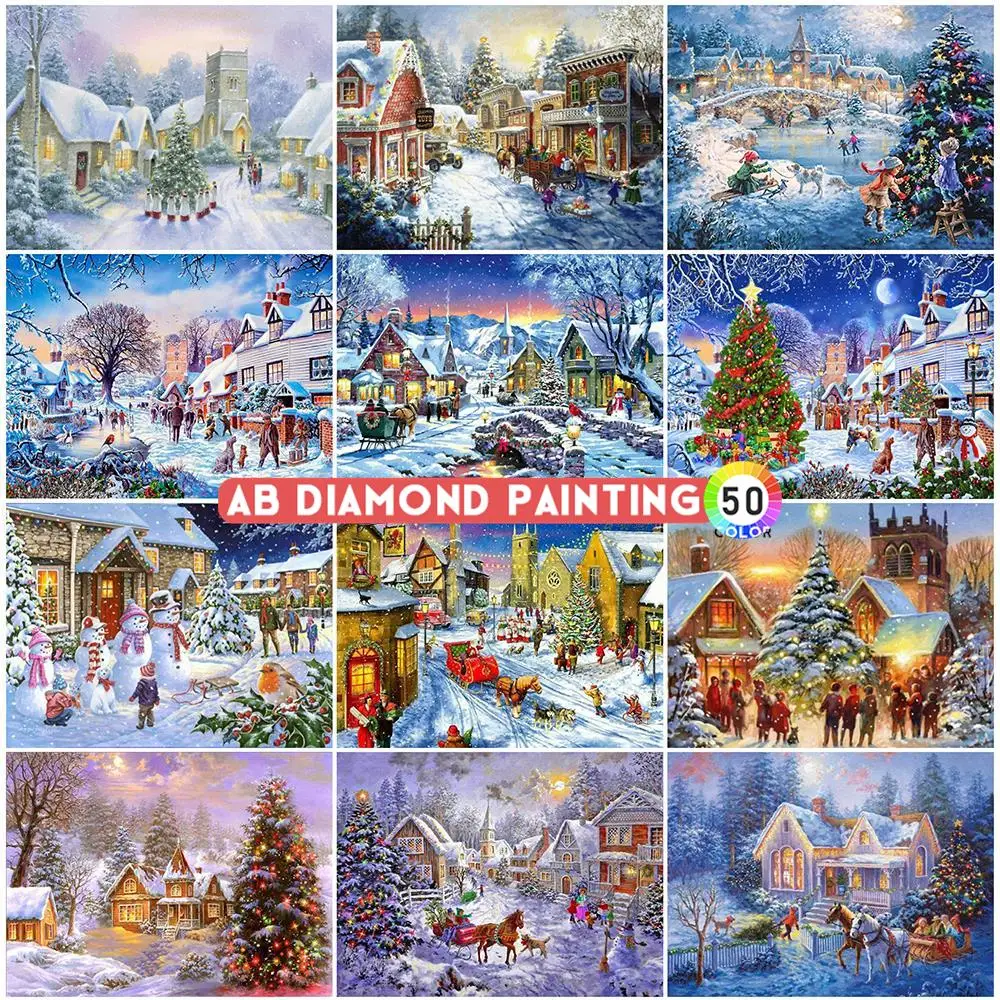 AB Diamond Painting 5D Christmas Mosaic Art Kits Embroidery Landscape Needlework House Decor For Home Drill DIY Wall Stickers