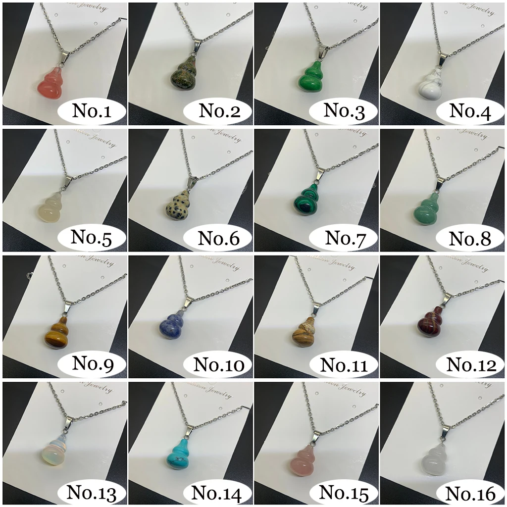 16 Types Natural Stone Wulu Metal Chain Gourd Pendant Necklace Gift for Women