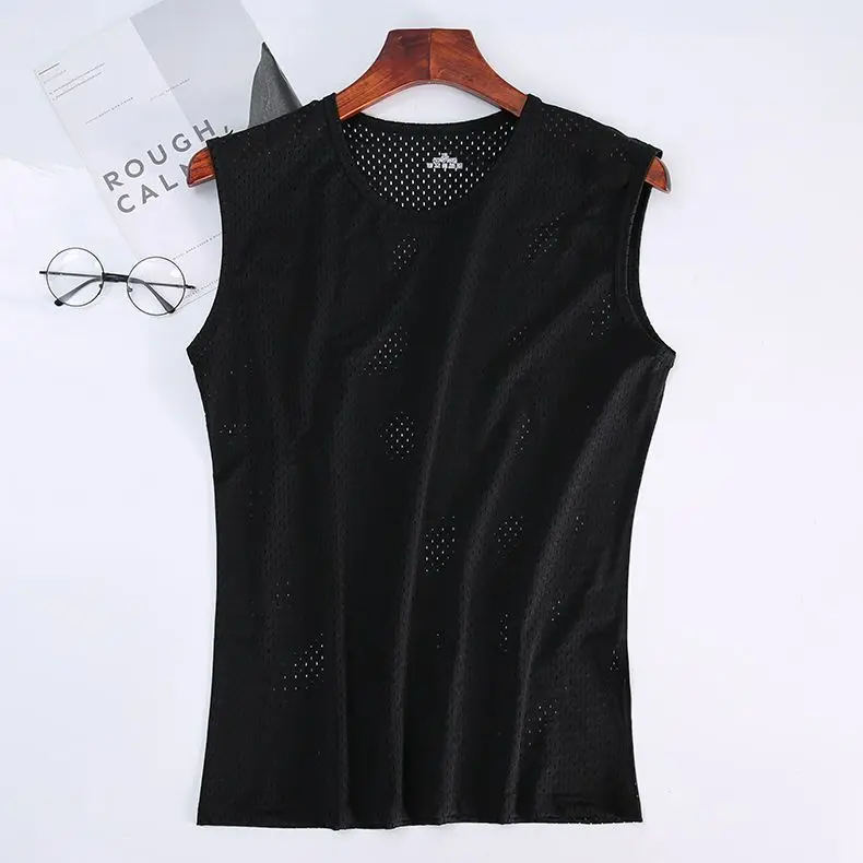 

Men's Summer Ice Silk Me Svel Vest Color Casual round Ne No Sve Top Youth Faionable Loose Fit Sweat Vest