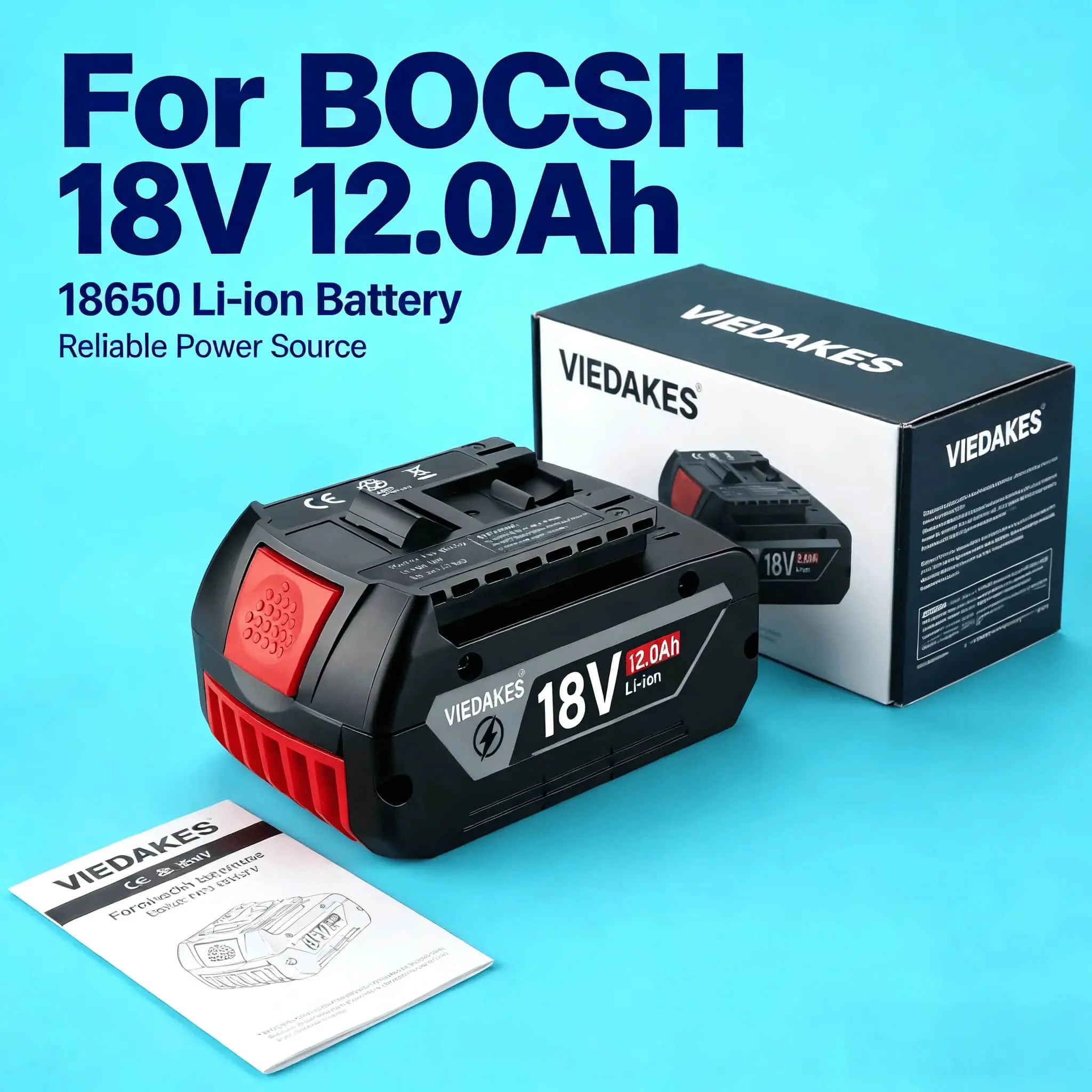 

10.0Ah/12.0Ah High Capacity Replacement for Bosch 18V, with BMS & Fast Charging, for Drill/Impact/Saw, for Bosch 18V battery