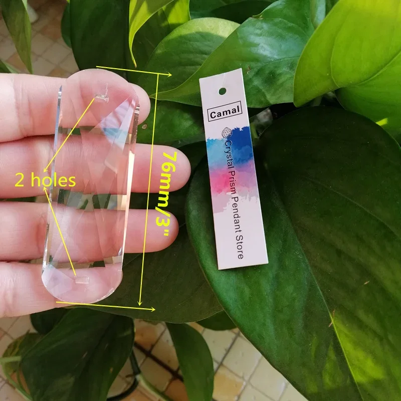 Camal 10pcs K9 76mm Faceted Round Head Rectangle Crystal Spacer Pendant Lamp Prism Part Chandelier Suncatcher Lighting Parts