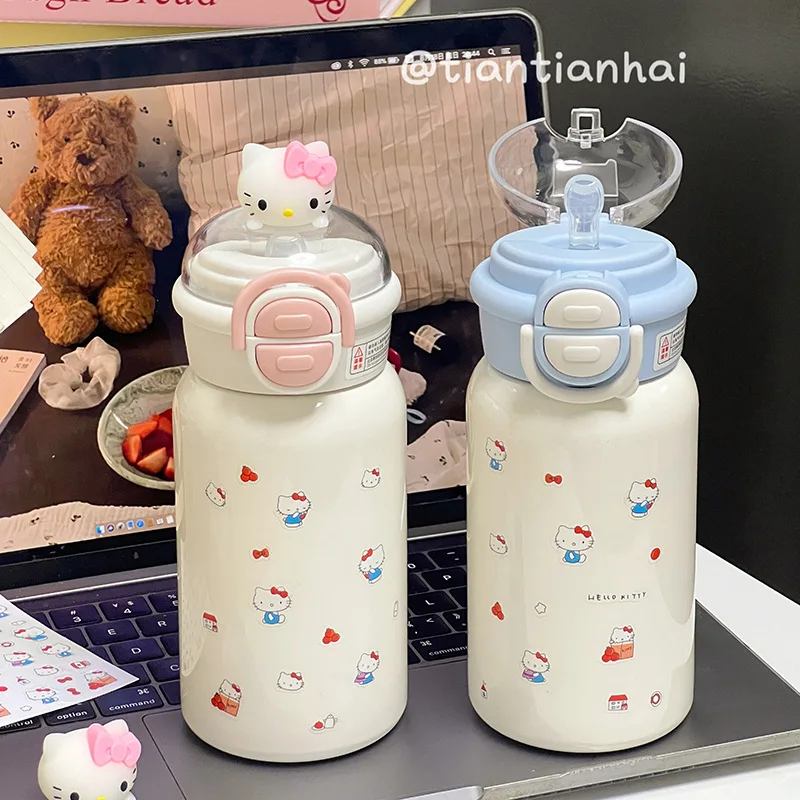 New Sanrio Cinnamoroll Hello Kitty Cartoon Cute Insulated Cup 316 Stainless Steel Water Cup Student Straw Portable Insulated Cup